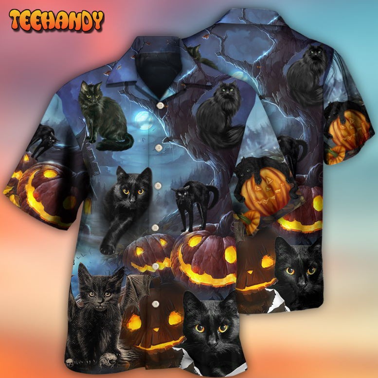 Halloween Black Cat Dark Night Style Hawaiian Shirt