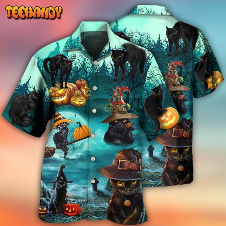 Halloween Black Cat Pumpkin Scary Style Hawaiian Shirt