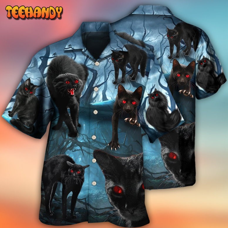 Halloween Black Cat Scary Style Hawaiian Shirt