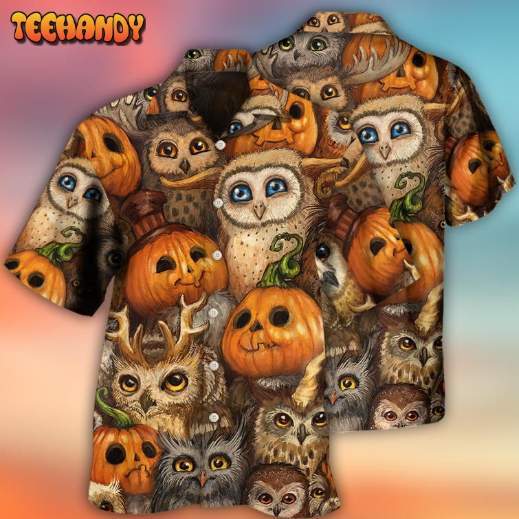 Halloween Owl Pumpkin Pattern Hawaiian Shirt