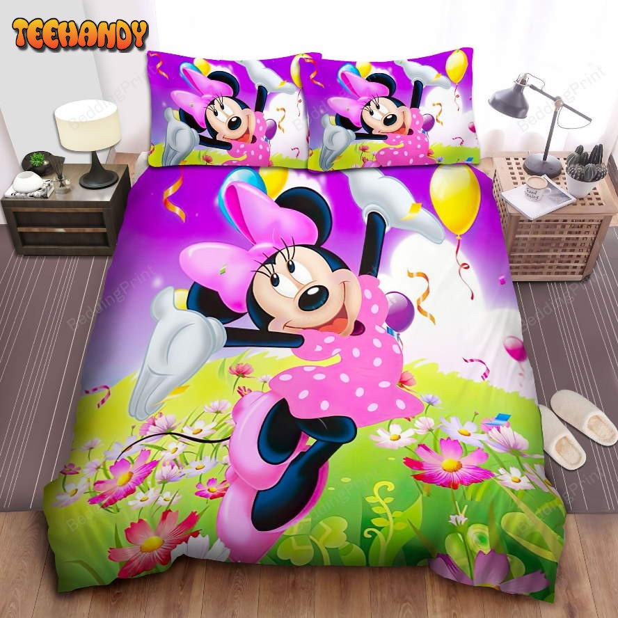 Happy Minnie Mouse In Flower Garden Bedding Set