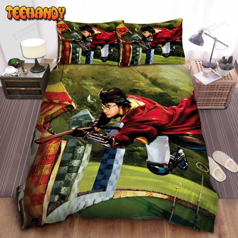 Harry Potter Riding Flying Broomstick In A Quidditch Match Painting Bedding Sets