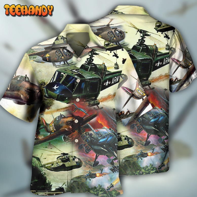 Helicopter Air Battle Combat Military Planes Hawaiian Shirt