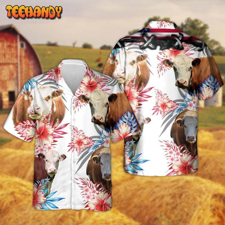 Hereford In American Flag Patterns Hawaiian Shirt