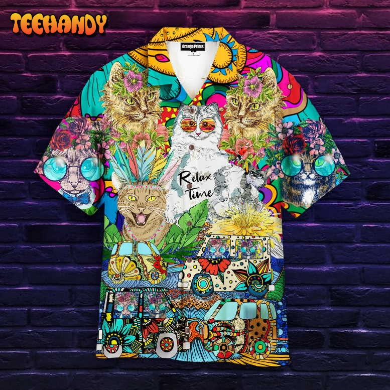 Hippie Cats Peace Life Color Aloha Hawaiian Shirt