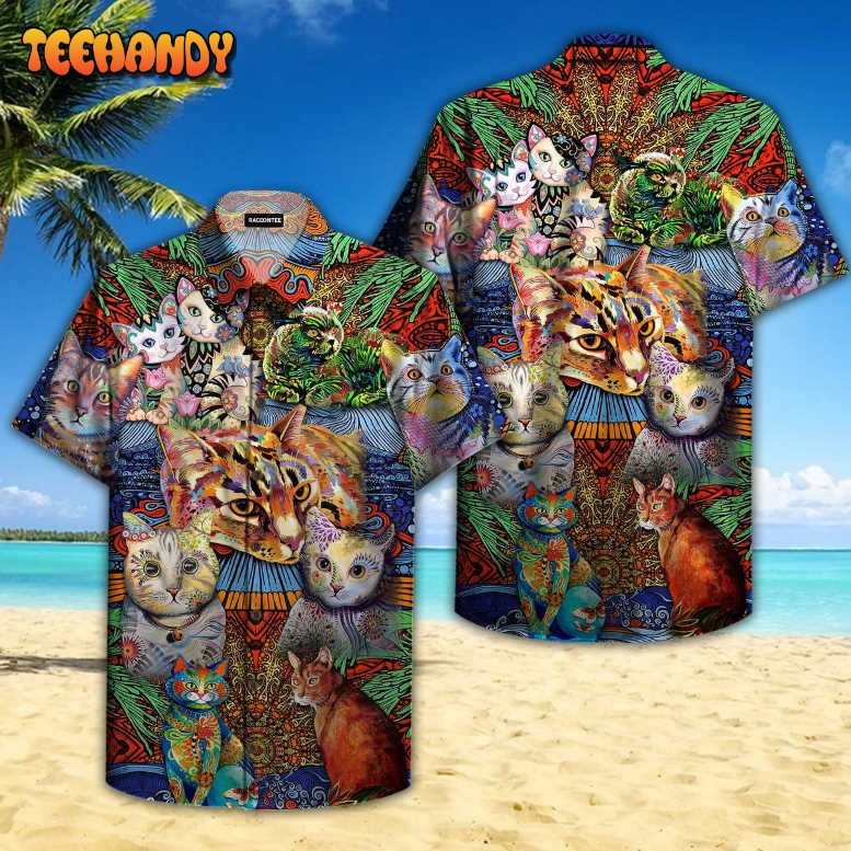 Hippie Cats Peace Life Colorful Hawaiian Shirt