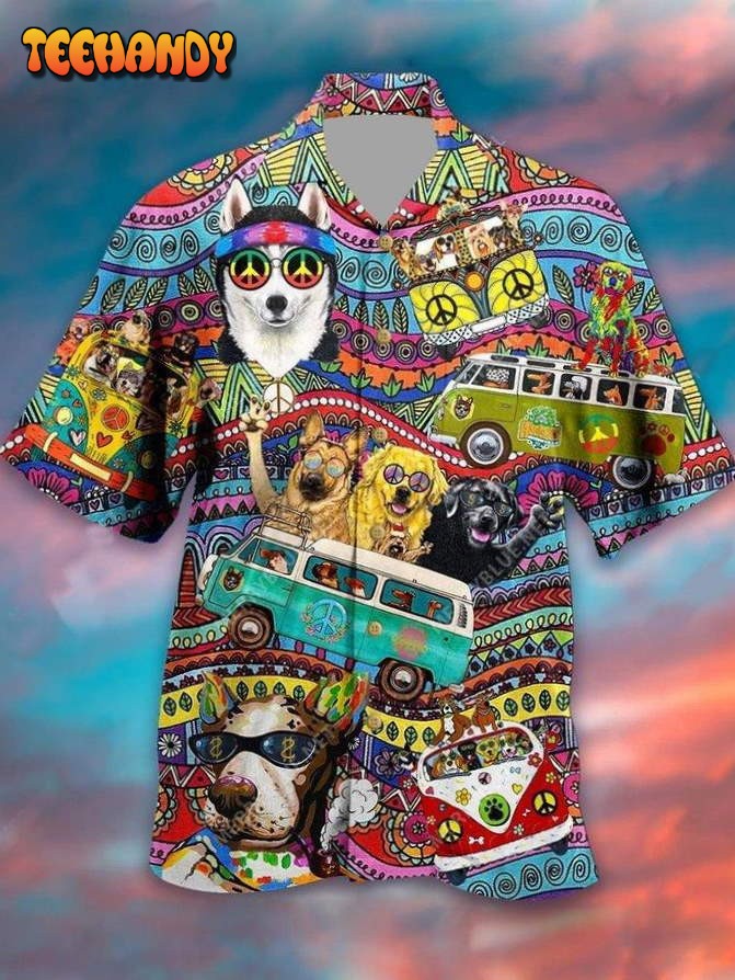 Hippie Husky Dog Colorful Aloha Hawaiian Shirt