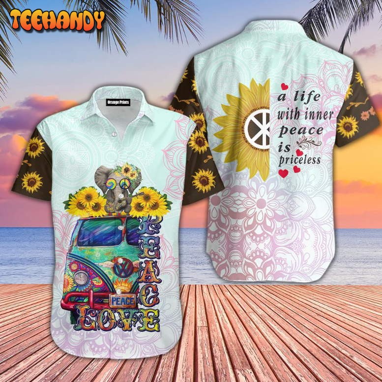 Hippie Sunflower Peace Bus Aloha Hawaiian Shirt