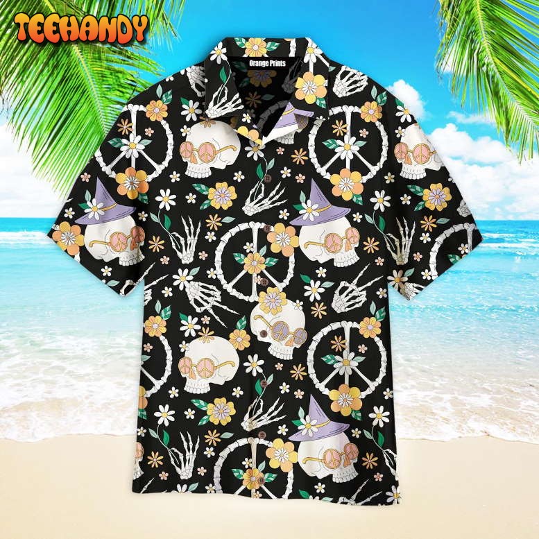 Hippy Bony Halloween Skull Peace Hawaiian Shirt