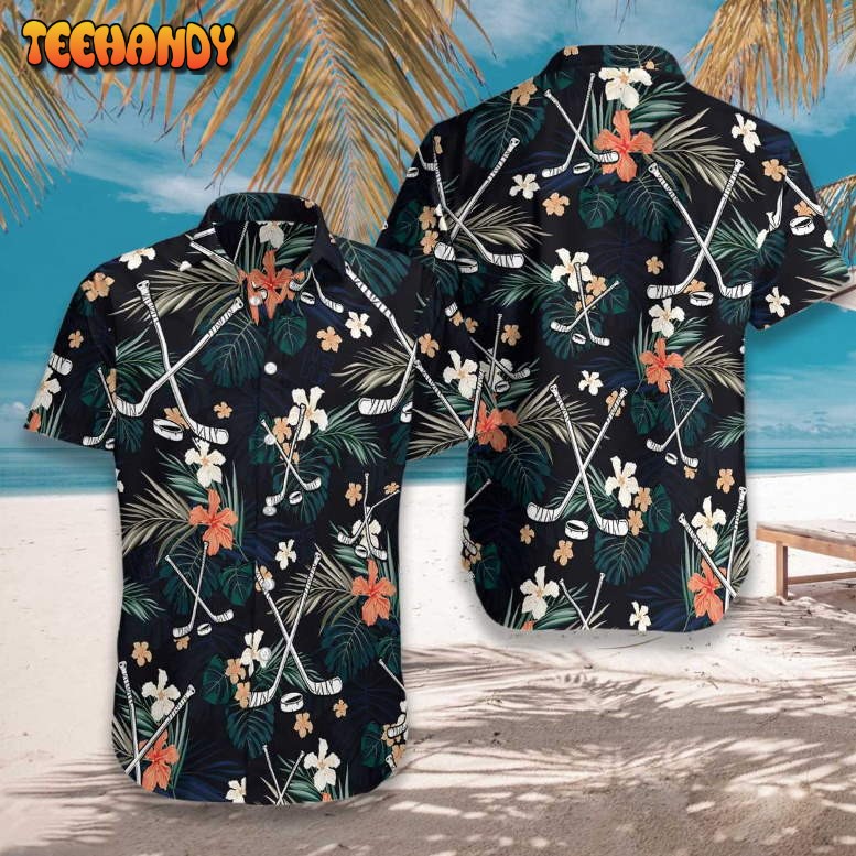 Hockey Tropical Black & Blue Hawaiian Shirt