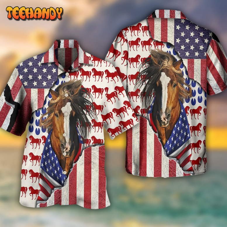 Horse Patriotic Horse American Flag Hawaiian Shirt