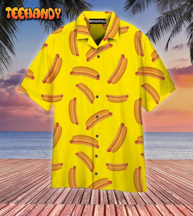 Hot Dog On Yellow Hawaiian Shirt