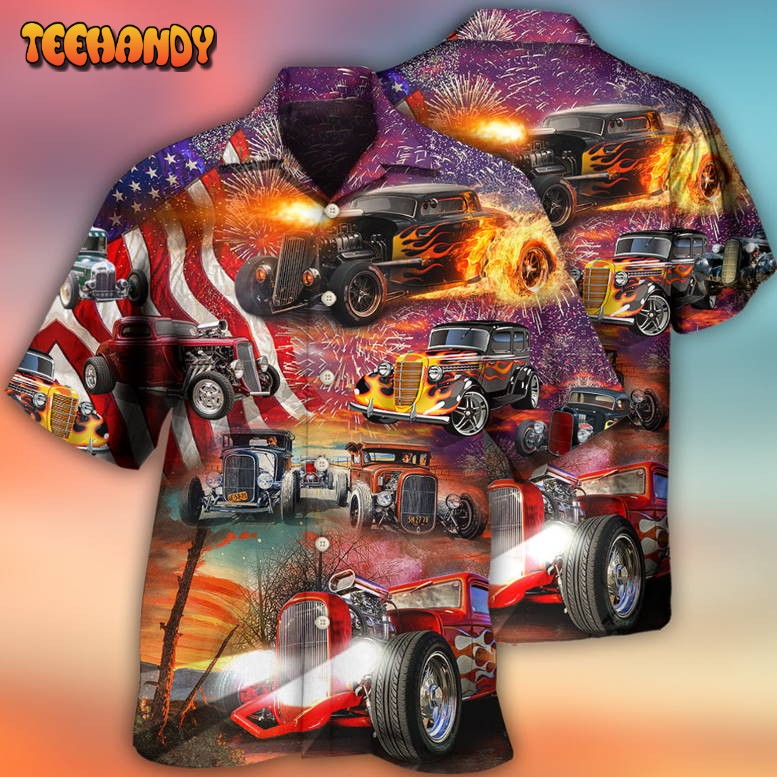 Hot Rod Independence Day Firework Happy Hawaiian Shirt