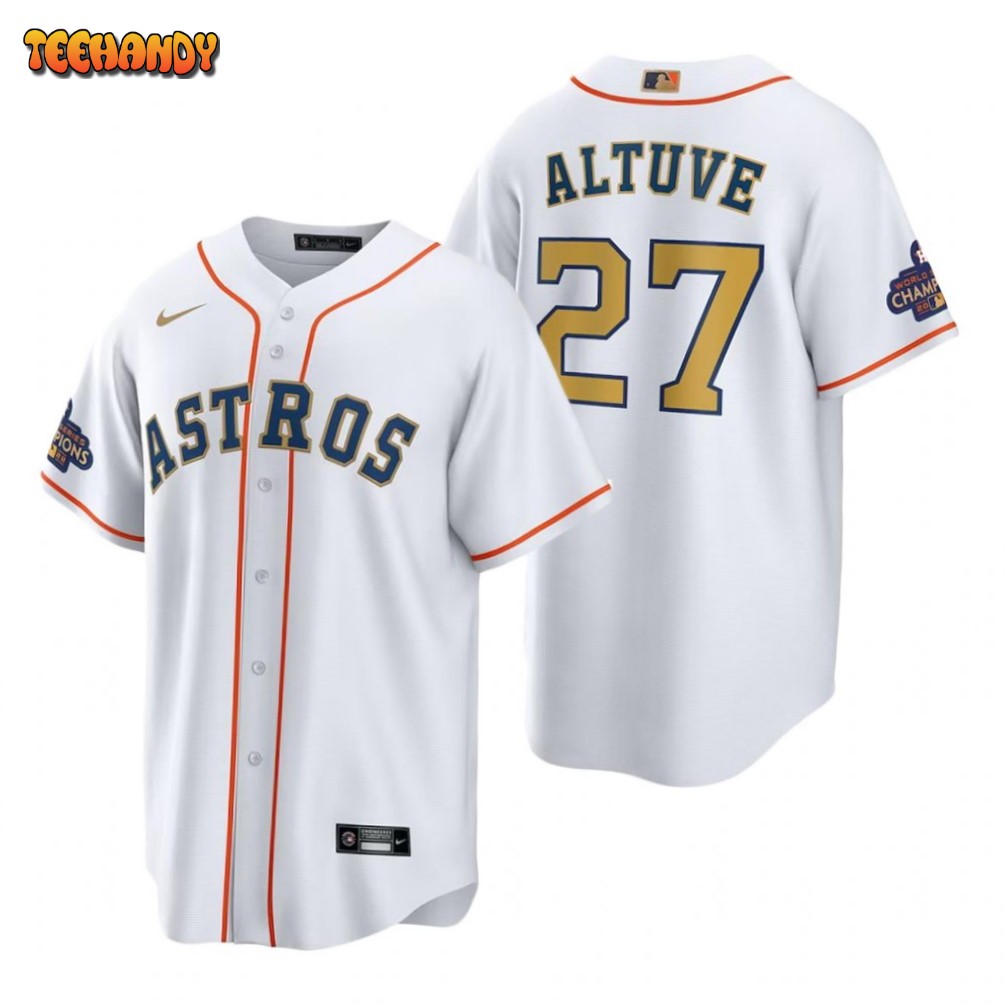 Houston Astros Jose Altuve White 2023 Gold Collection Replica Jersey