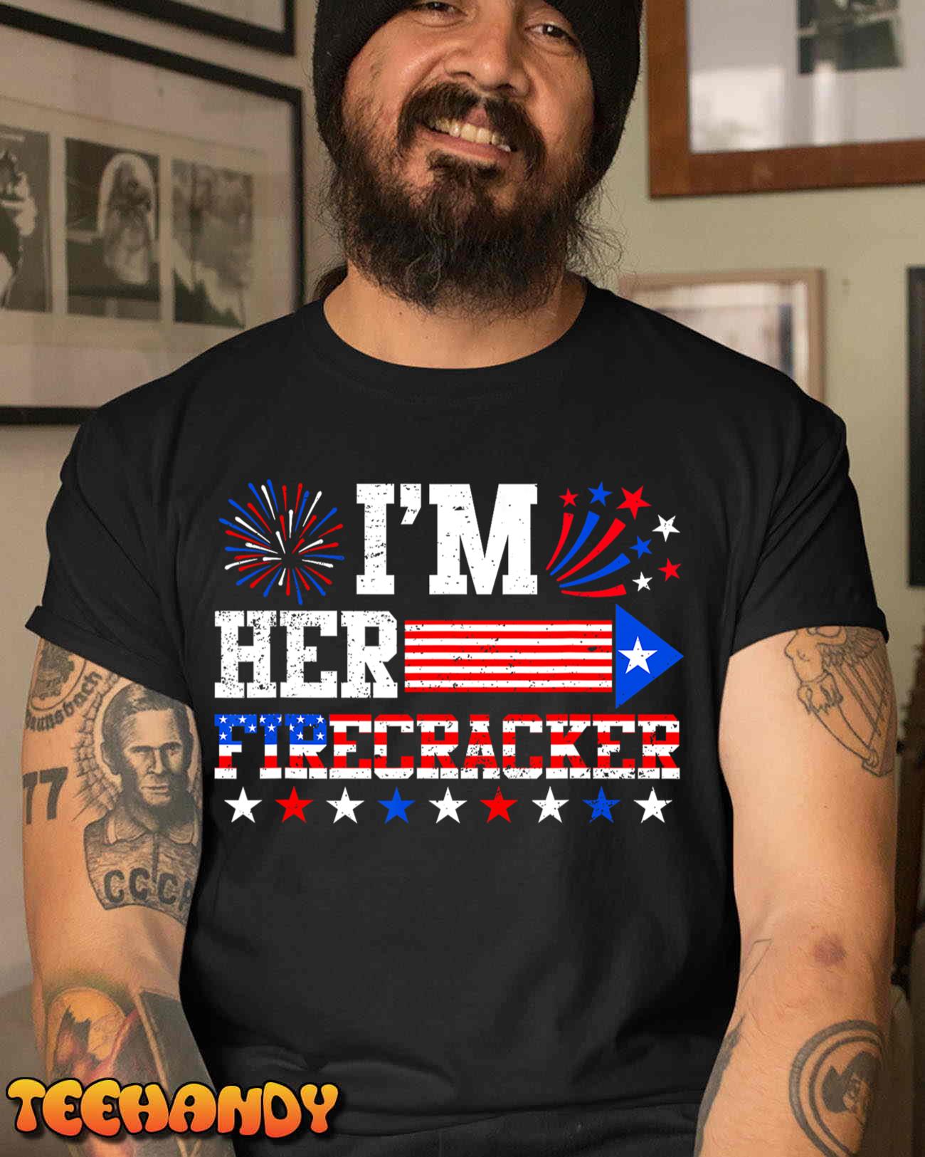 I’m Her Firecracker Shirt Funny 4th Of July Us Flag Couples T-Shirt