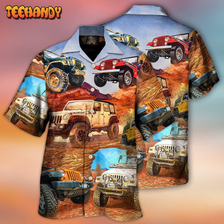 Jeep In The Desert Vintage Art Style Hawaiian Shirt