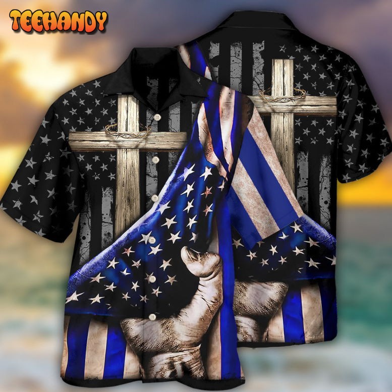 Jesus Back The Blue Faith Cross Hawaiian Shirt