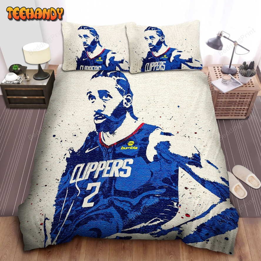 Kawhi Leonard Silhouette In Signature Colors Of Los Angeles Clippers Bedding Set