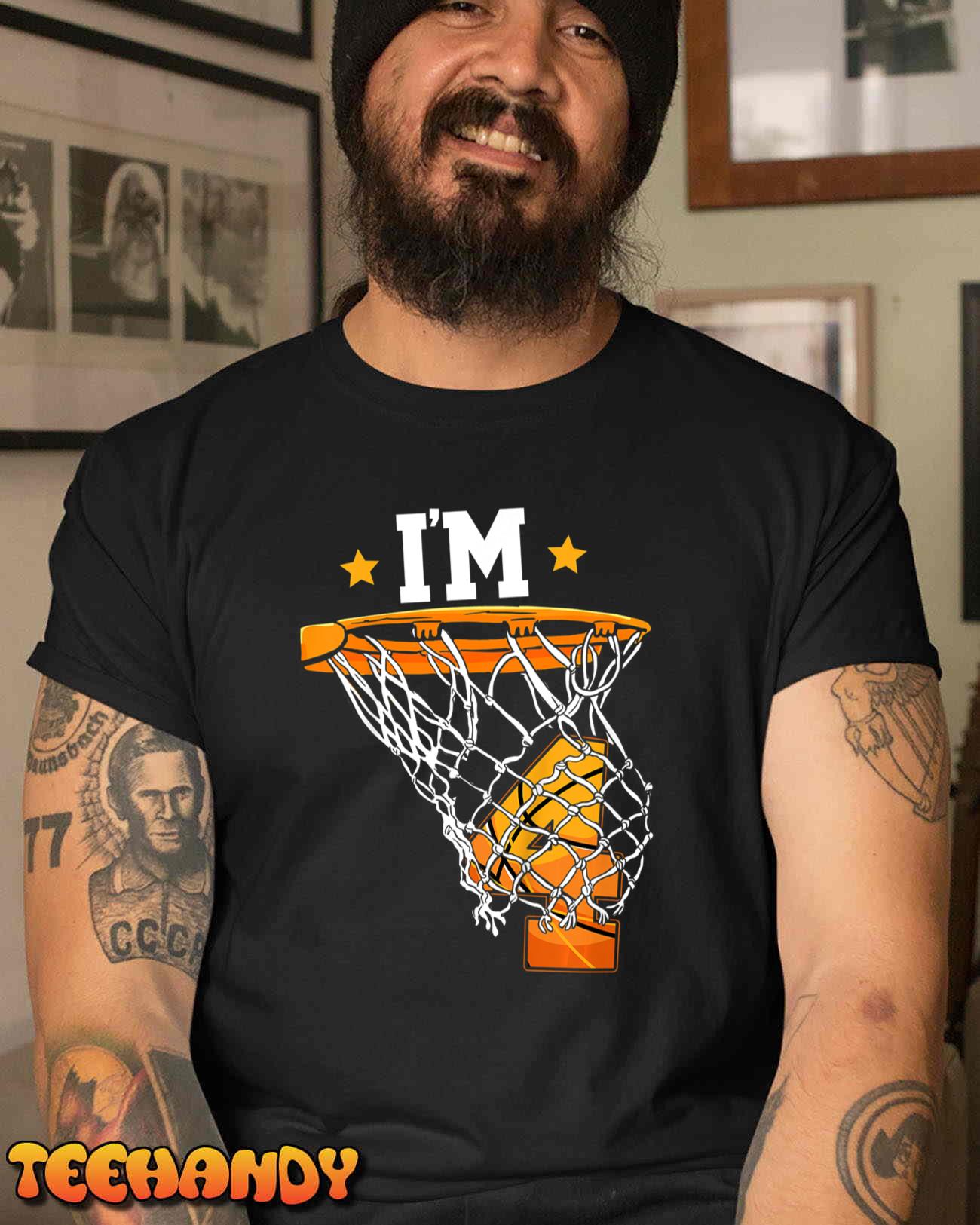 Kids I’m 4 Basketball Theme Birthday Party Celebration 4th T-Shirt