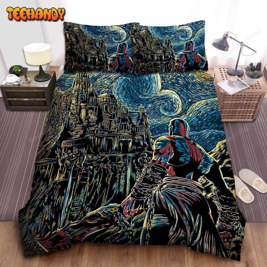 Kratos From God Of War In Starry Artwork Bedding Set