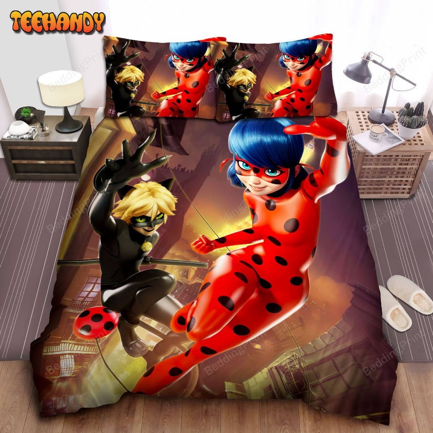 Ladybug And Cat Noir In Fighting Scene Duvet Cover Bedding Sets