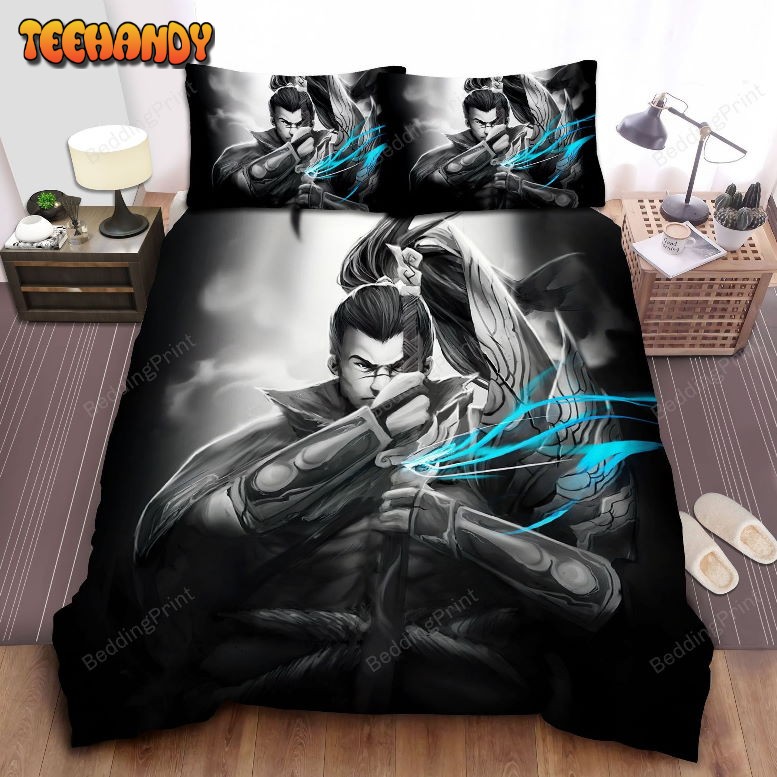 League Of Legends Yasuo In Black And White Digital Art Bedding Sets