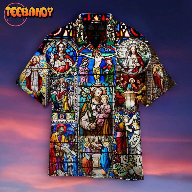 Life Of Jesus Stained Glass Hawaiian shirt