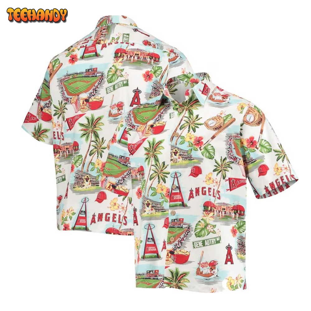 Los Angeles Angels White Scenic Hawaiian Shirt