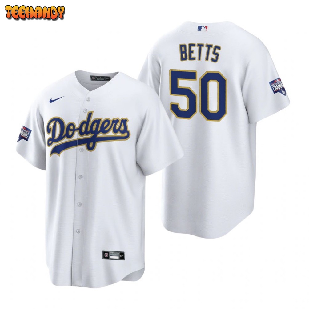 Los Angeles Dodgers Mookie Betts White Gold 2021 Gold Program Replica Jersey