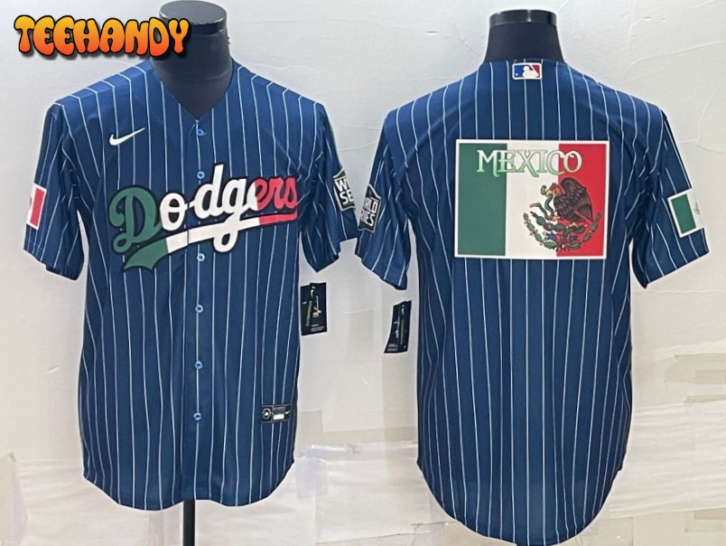 Los Angeles Dodgers Navy Stripes Mexico Flag Edition Replica Jersey