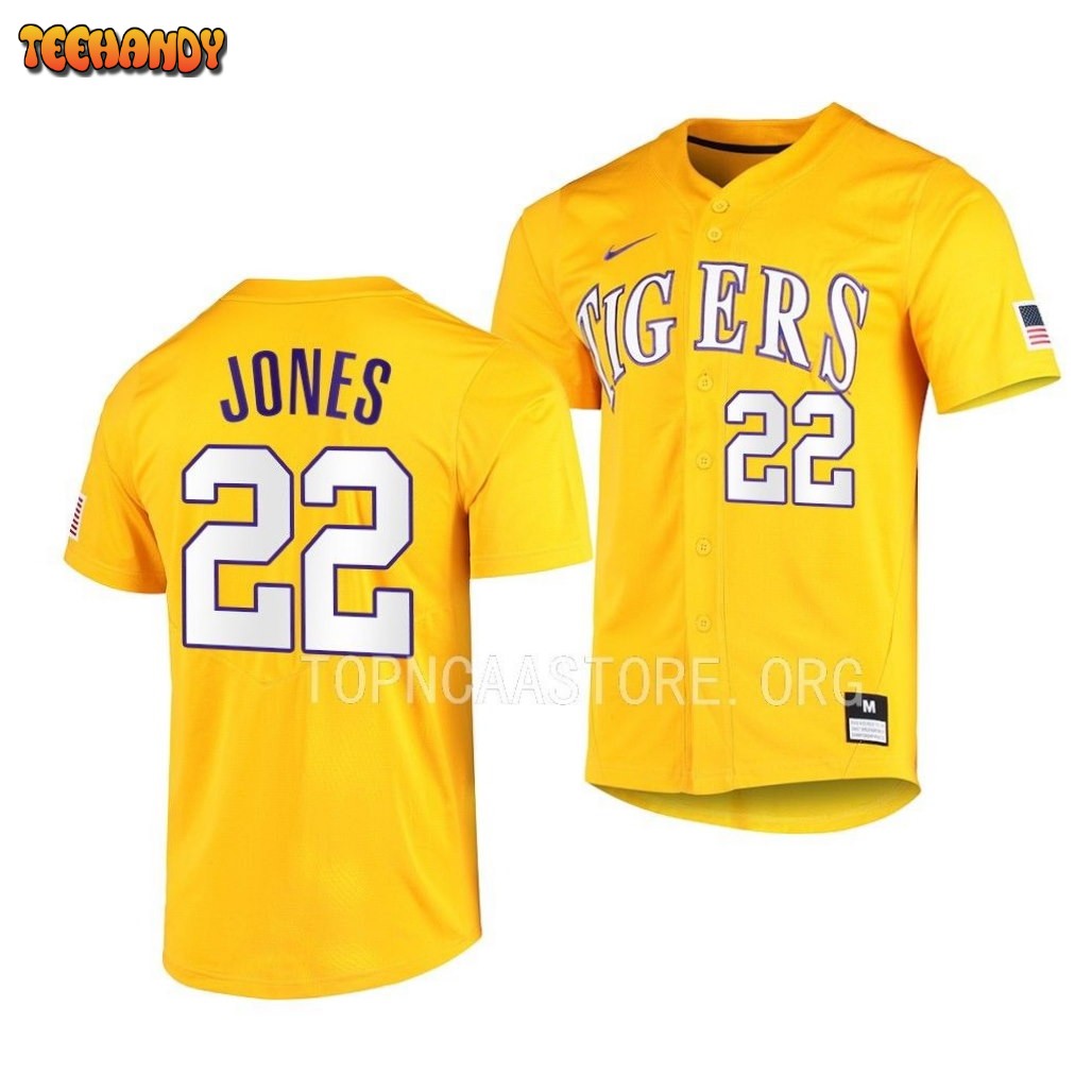 LSU Tigers Jared Jones Elite Gold Full-Button College Baseball Jersey