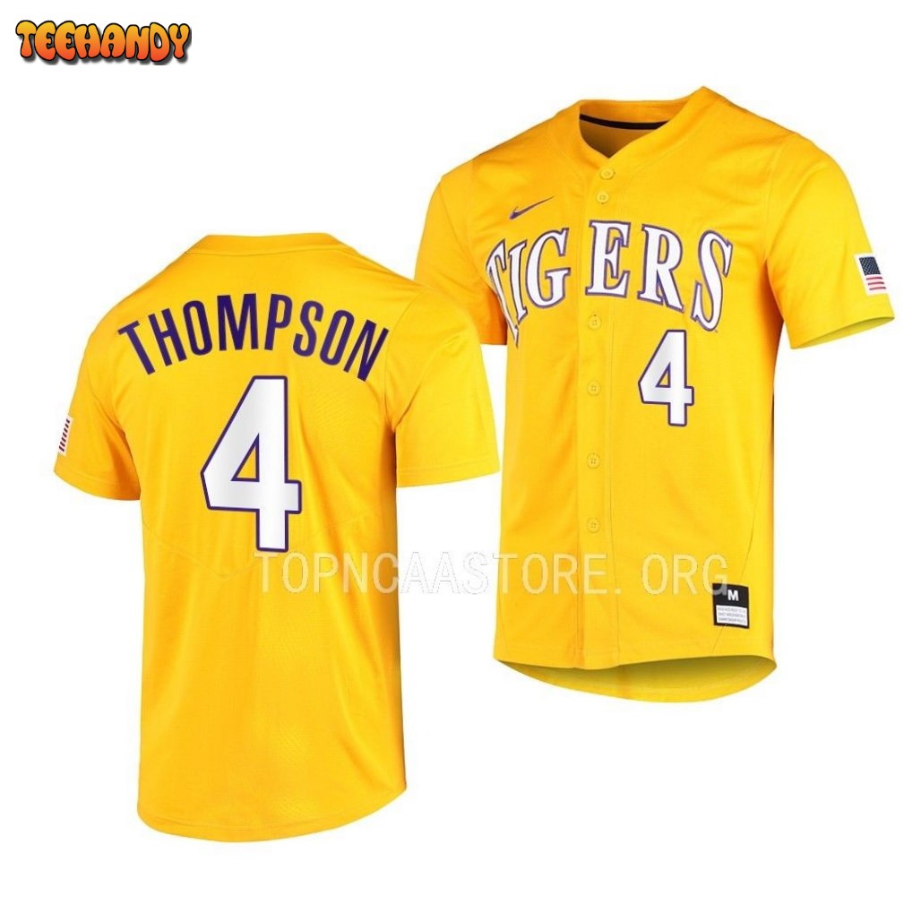 LSU Tigers Jordan Thompson Elite Gold Full-Button College Baseball Jersey