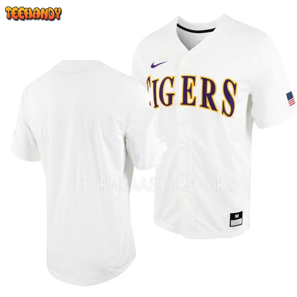 LSU Tigers Replica College Baseball White Full-Button Jersey