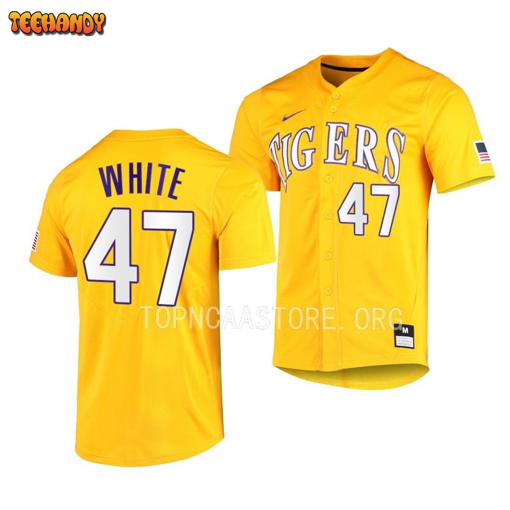 LSU Tigers Tommy White Elite Gold Full-Button College Baseball Jersey