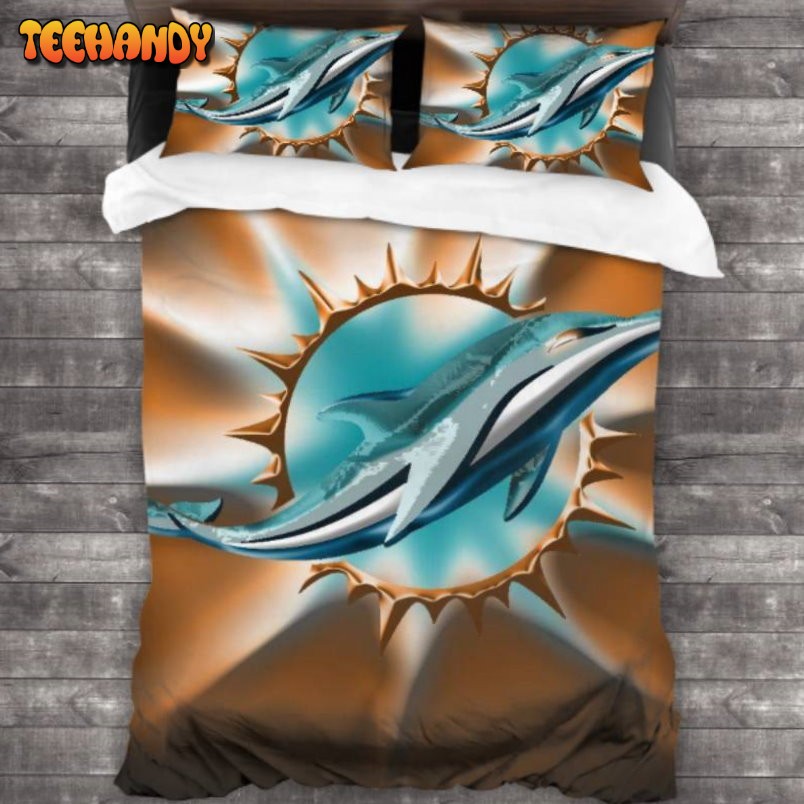 Machine Washable NFL Miami Dolphins Logo Bedding Set