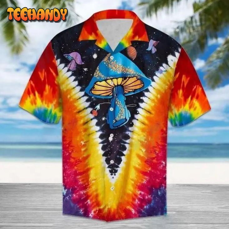 Magic Mushroom Trippy Hippie Tie Dye Hawaiian Shirt