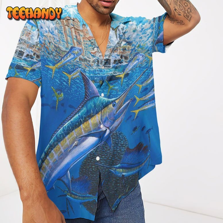 Marlin In Blue Water Hawaiian Shirt