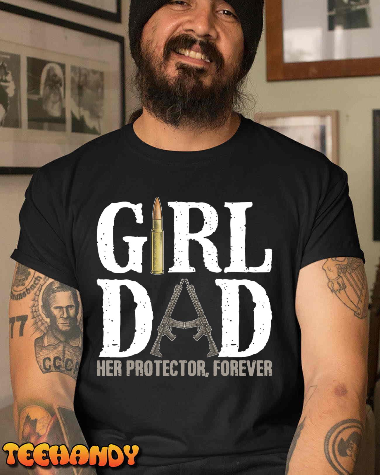 Mens Girl Dad Her Protector Forever Funny Father of Girls Unisex T Shirt