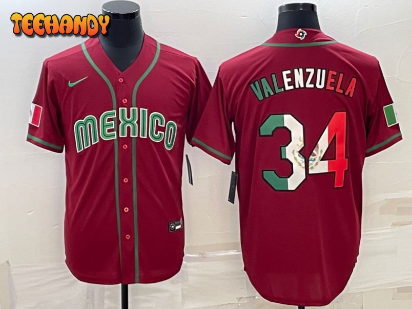 Mexico Fernando Valenzuela Red 2023 World Baseball Classic Jersey with Flag