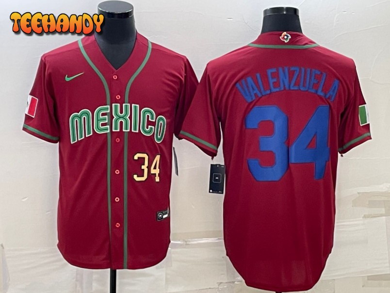 Mexico Fernando Valenzuela Red Gold Replica 2023 World Baseball Classic Jersey