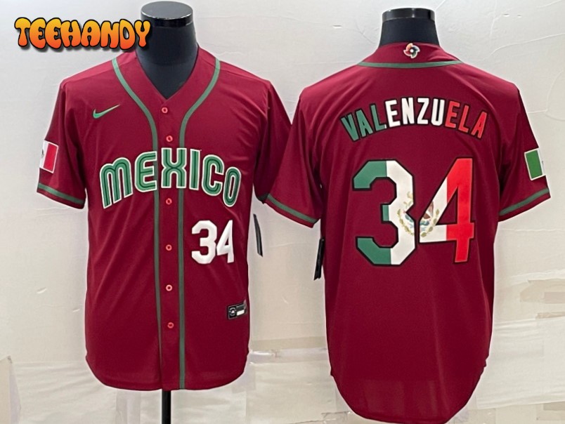 Mexico Fernando Valenzuela Red White 2023 World Baseball Classic Jersey with Flag