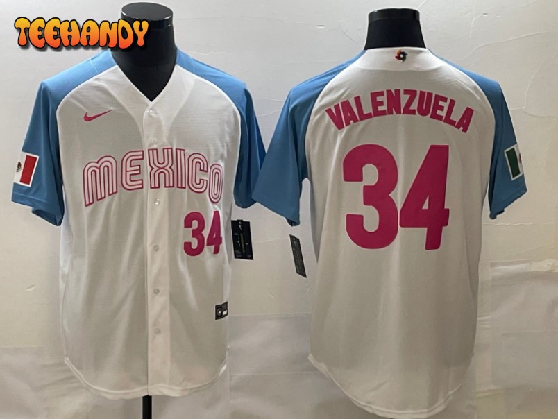 Mexico Fernando Valenzuela White Blue Red 2023 World Baseball Classic Jersey