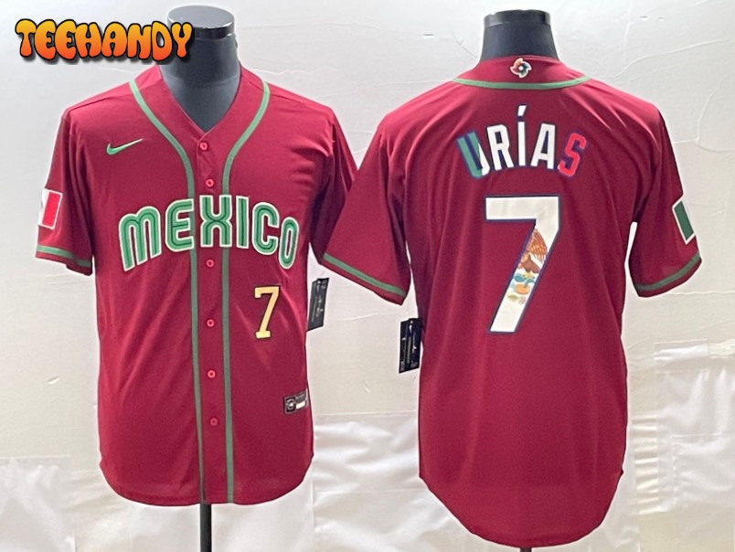 Mexico Julio Urias Red Gold Flag Edition 2023 World Baseball Classic Jersey