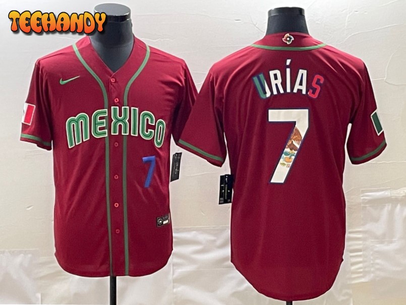 Mexico Julio Urias Red Navy Flag Edition 2023 World Baseball Classic Jersey