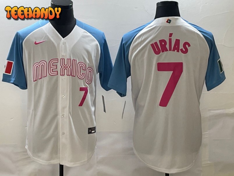 Mexico Julio Urias White Blue Pink Pink 2023 World Baseball Classic Jersey