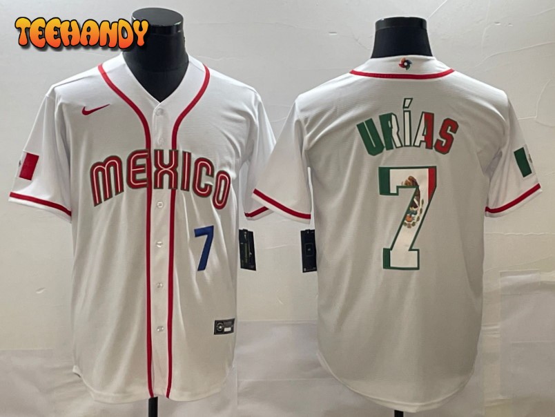 Mexico Julio Urias White Navy Flag Edition 2023 World Baseball Classic Jersey