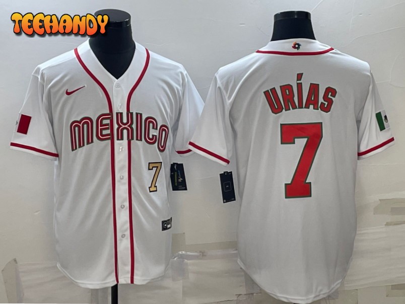 Mexico Julio Urias White Red Gold 2023 World Baseball Classic Jersey