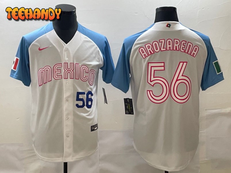 Mexico Randy Arozarena White Blue Navy Pink 2023 World Baseball Classic Jersey