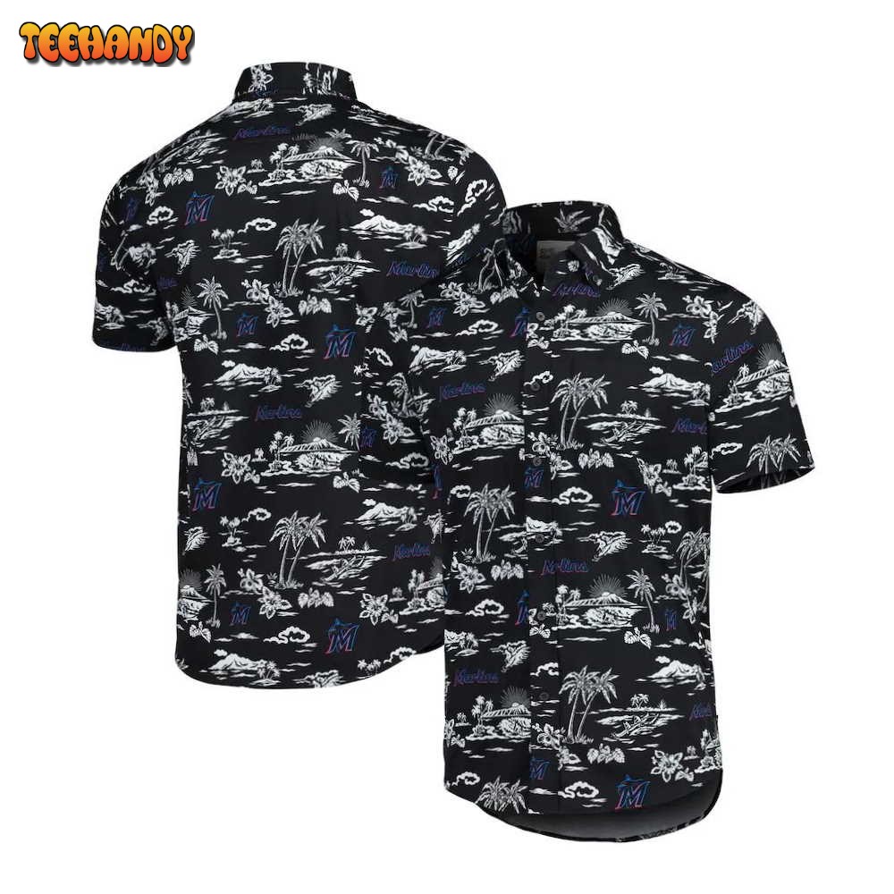 Miami Marlins Black Kekai Performance Hawaiian Shirt