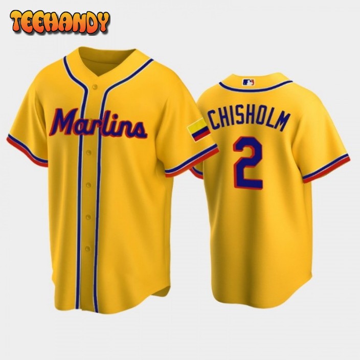 Miami Marlins Jazz Chisholm Jr Yellow 2022 Colombian Heritage Replica Jersey